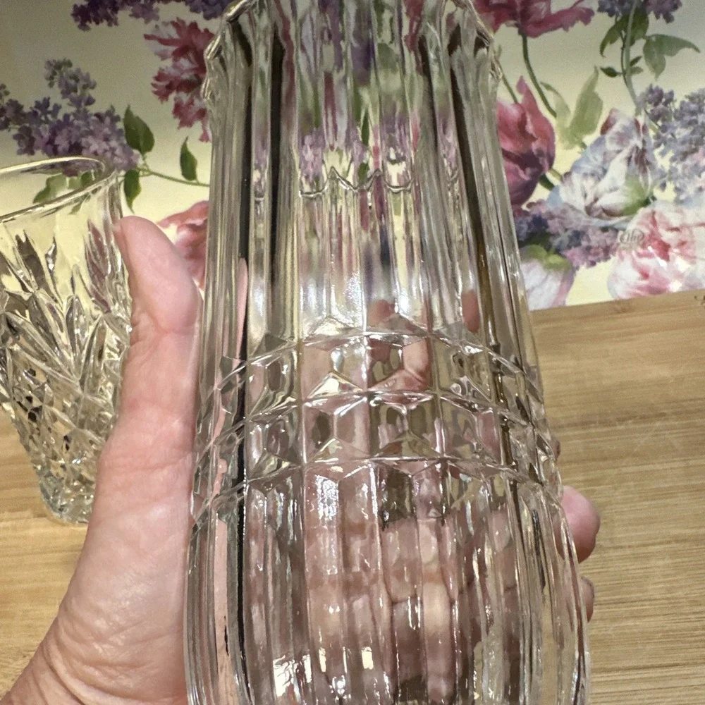 VTG Clear Glass Vase Set FTDA Crystal Vase +‎ Anchor Hocking Prescut Pineapple